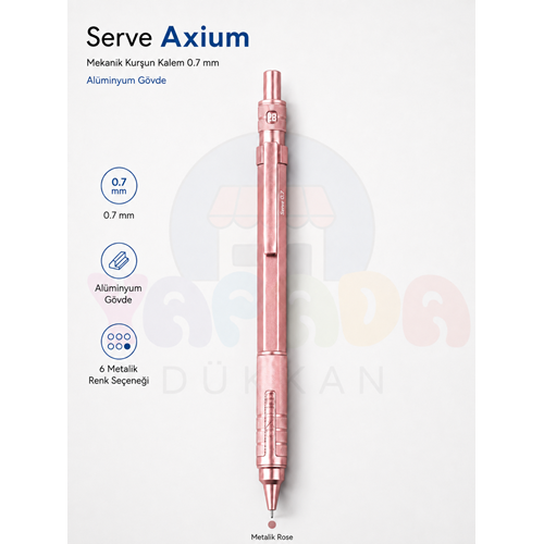 Serve Axium 0.7 mm Alüminyum Gövdeli Versatil Kalem Metalik Rose