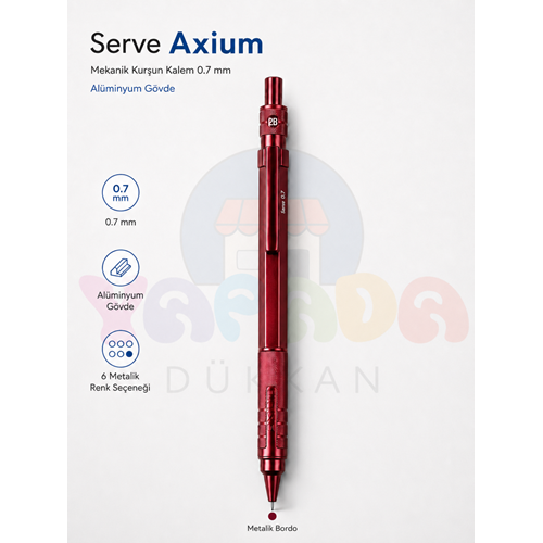 Serve Axium 0.7 mm Alüminyum Gövdeli Versatil Kalem Metalik Bordo