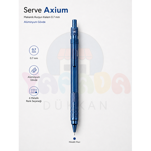 Serve Axium 0.7 mm Alüminyum Gövdeli Versatil Kalem Metalik Lacivert