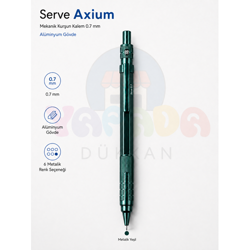 Serve Axium 0.7 mm Alüminyum Gövdeli Versatil Kalem Metalik Yeşil