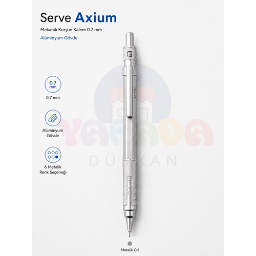 Serve Axium 0.7 mm Alüminyum Gövdeli Versatil Kalem Metalik Gri