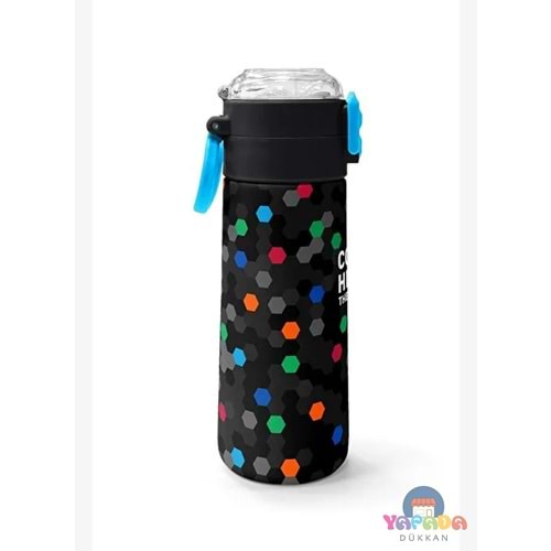 Coral High Kids 38110 Siyah Petek Desenli 500 ml Pipetli ve Direkt İçim Vakumlu Çelik Termos