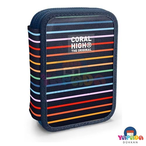 Coral High Kids 31110 Çok Renkli Çizgi Desenli İki Bölmeli Çift Katlı Kalem Çantası
