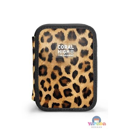 Coral High 11147 Kahverengi Leopar Desenli Çift Katlı Kalem Çantası