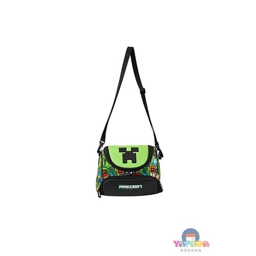 Minecraft Lisanslı MC26602 Yeşil-Siyah Minecraft Yazılı İki Bölmeli Beslenme Çantası 16 x 24 x 15 cm - 6 L