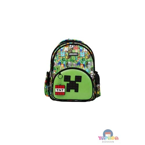 Minecraft Lisanslı MC26600 Yeşil-Siyah Üç Bölmeli Polyester Okul Sırt Çantası 40 x 32 x 16 cm - 20 L