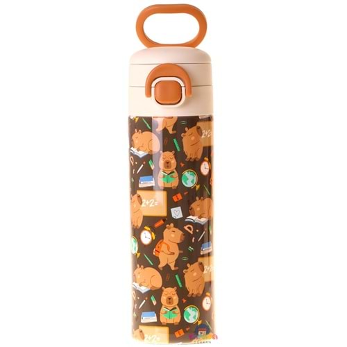 Kaukko Kids L5387 Clever Kahverengi 520 ml SUS316 Paslanmaz Çelik Çift İçim Kilitli Termos Matara