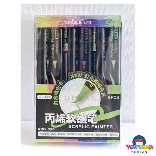 CHOSCH CS-H928 6 Renk Floresan Tek Uç Brush Akrilik Marker Kalem Seti
