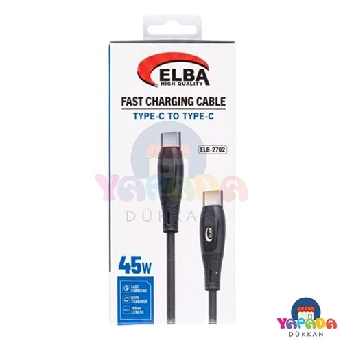 Elba ELB-2702 45W USB-C to USB-C 1 m Siyah Silikon Hızlı Şarj ve Data Kablosu