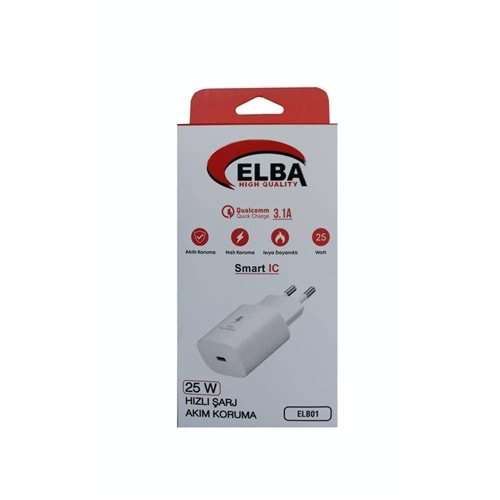 Elba ELB42 25W Beyaz USB-C PD3.0 / QC4.0 Hızlı Şarj Adaptörü + iPhone Lightning Kablo Seti