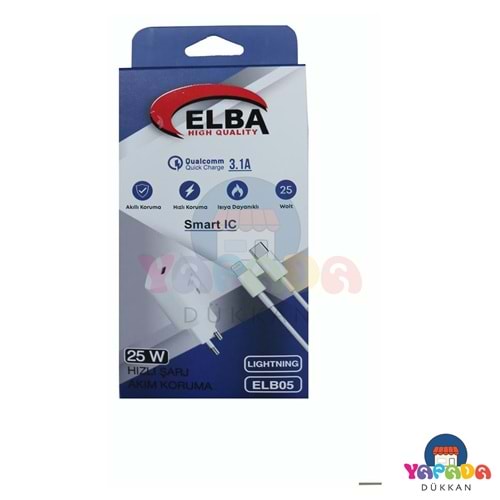 Elba ELB05-PD-25WIOS 25W Beyaz USB-C Şarj Adaptörü + 1 m USB-C to Lightning PD3.0 / QC4.0 Hızlı Şarj Seti