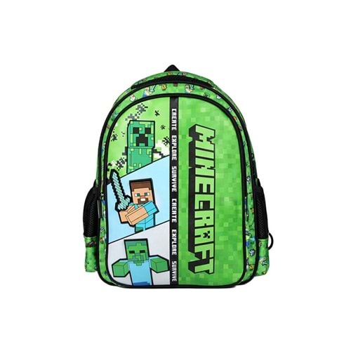 Wiggle Minecraft 26613 Yeşil Üç Bölmeli Polyester Okul Sırt Çantası 40 x 32 x 16 cm - 20 L