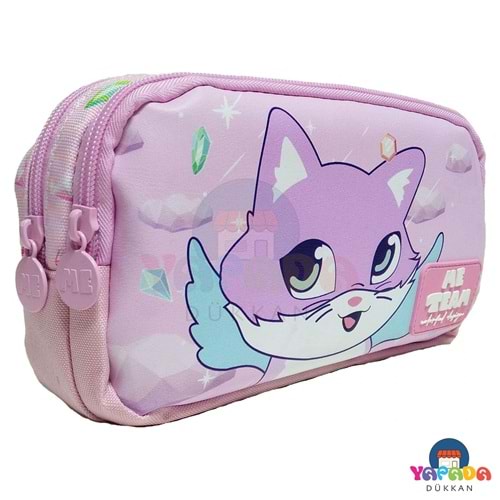 Me Çanta Me Team Cute Cat ME25011 20 x 10 x 6 cm Polyester-Suni Deri Baskılı İki Bölmeli Pembe-Mor Kalem Çantası