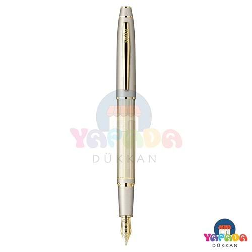 Scrikss Noble 35L T000SABB3558A Çizgi Desenli Saten Altın M Uç Pistonlu Dolma Kalem Seti