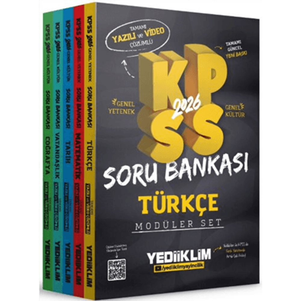 2026 KPSS GY-GK Tamamı Hem Yazılı Hem Video Çözümlü Modüler Set Soru Bankası (5 Kitap) - Kollektif - Yediiklim Yayınları