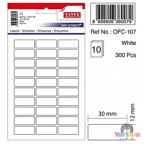 Tanex OFC-107 Beyaz Ofis Etiketi 12x30 mm 300 Adet