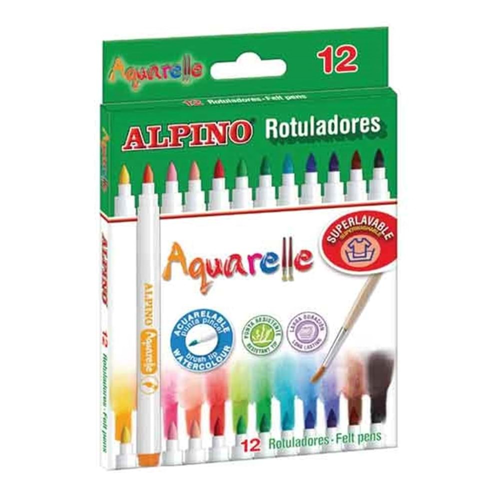 Alpino Aquarelle 12 Renk Fırça Uçlu Keçeli Kalem Ar-160