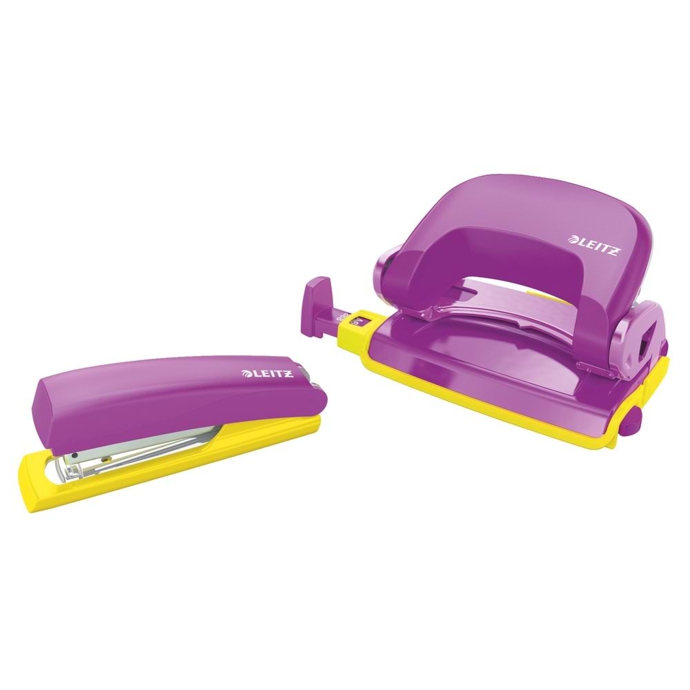 Leitz Retro Chic Zımba Makinesi ve Delgeç Set Mor Sarı 5507-65