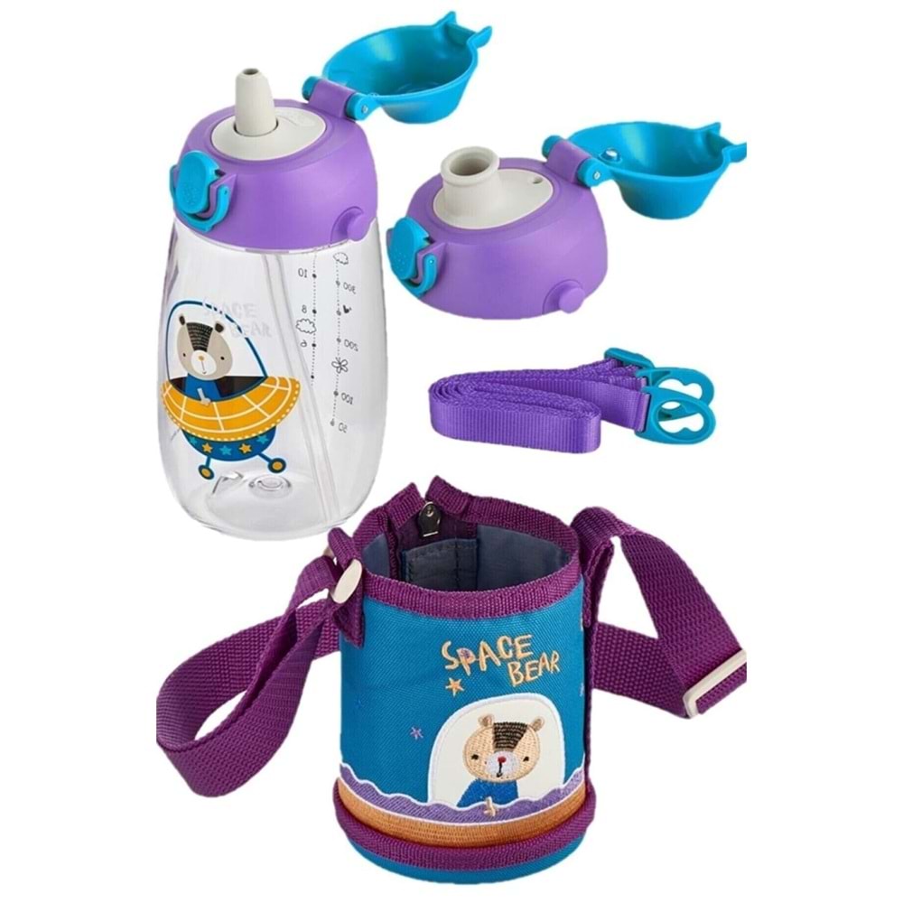 Vagonlife Uzspace VGN-2011 480 ml Kılıflı Yedek Kapaklı Tritan Su Matarası Mavi