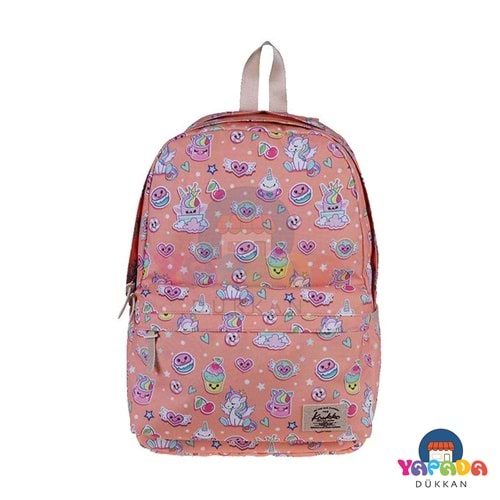 Kaukko Nature Unicorn Su Geçirmez 15 İnç Laptop Bölmeli Okul ve Günlük Sırt Çantası Somon K1324