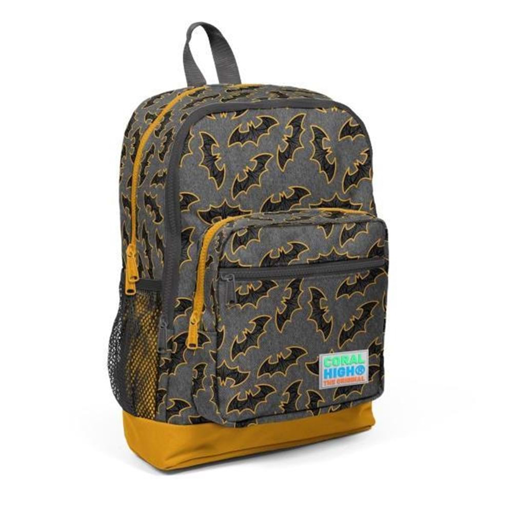 Coral High Kids Koyu Gri Hardal Yarasa Desenli Dört Bölmeli Okul Sırt Çantası Backpack 23721 23721