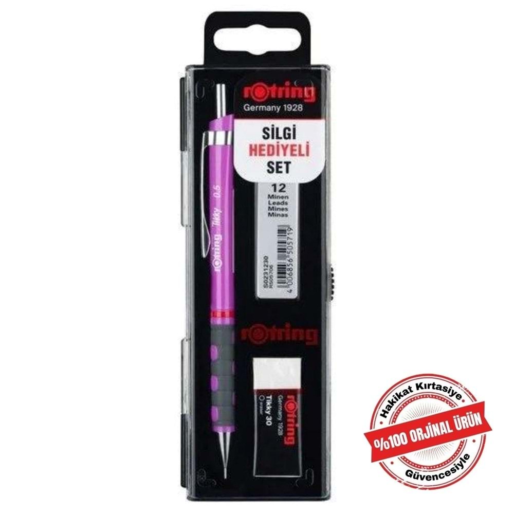 Rotring Tikky Mekanik Kurşun Kalem Set - Min Silgi 3'lü 0.5 Mor