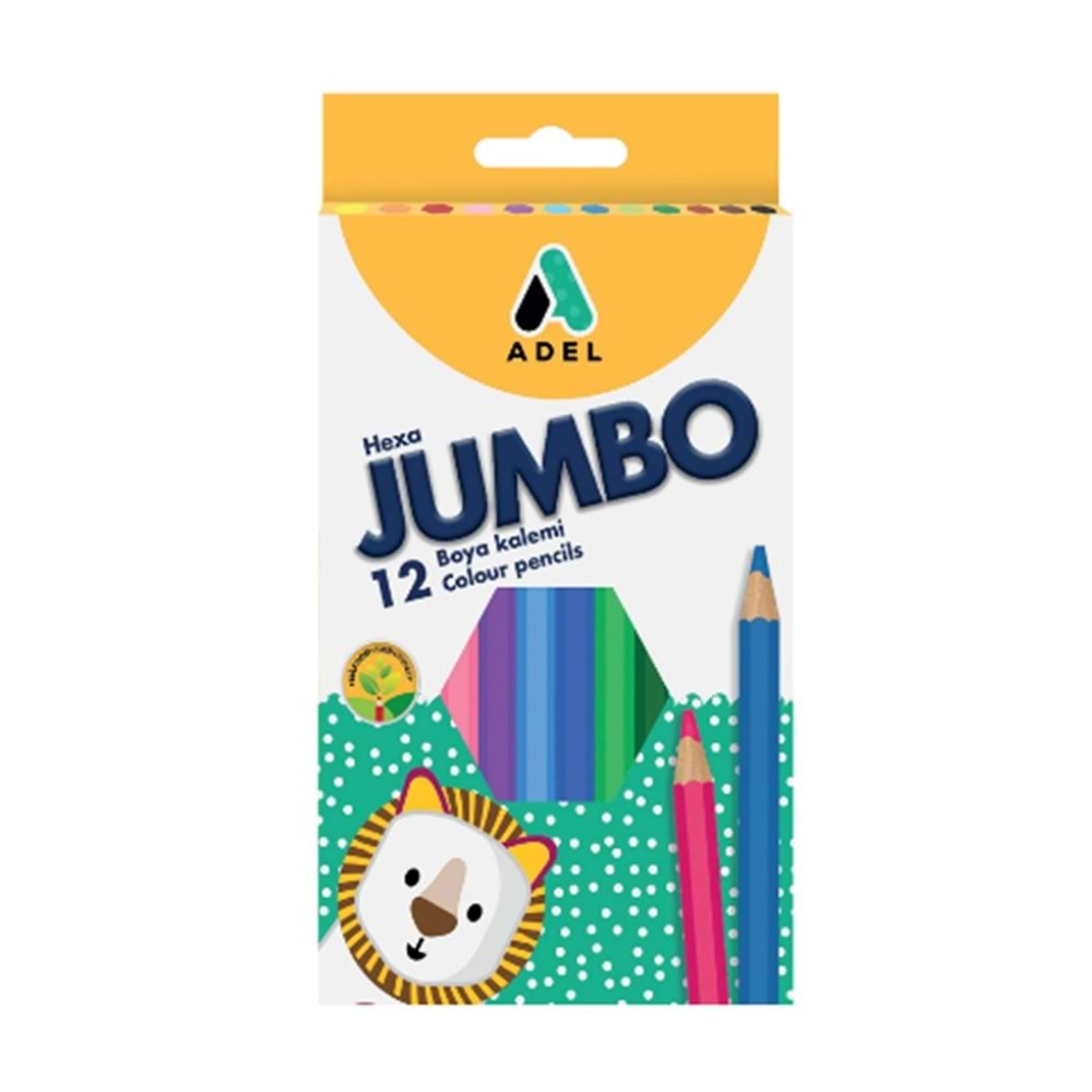 Adel Jumbo Hexa Kuru Boya Kalemi 12 Renk Tam Boy