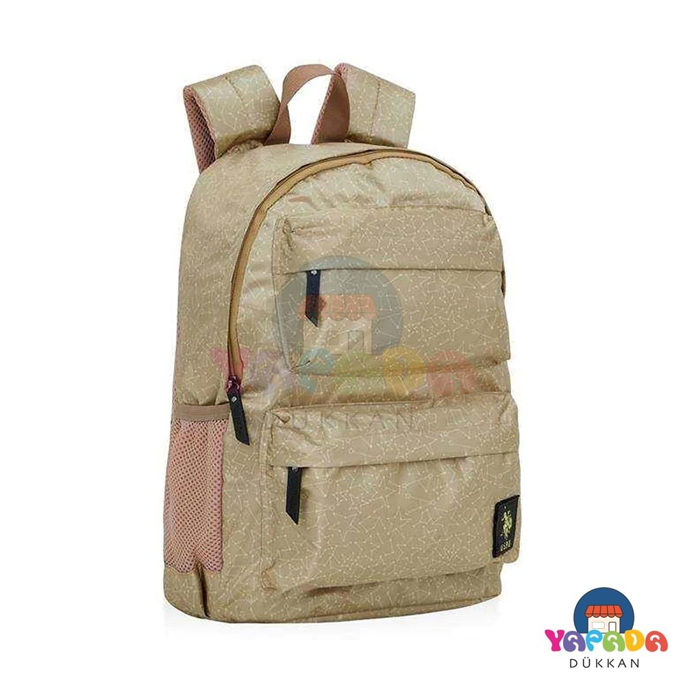 U.S. Polo Assn. Yıldızlar Suya Dayanıklı Çok Bölmeli Polyester Okul Sırt Çantası 27x40x16 cm Gold PLÇAN22133