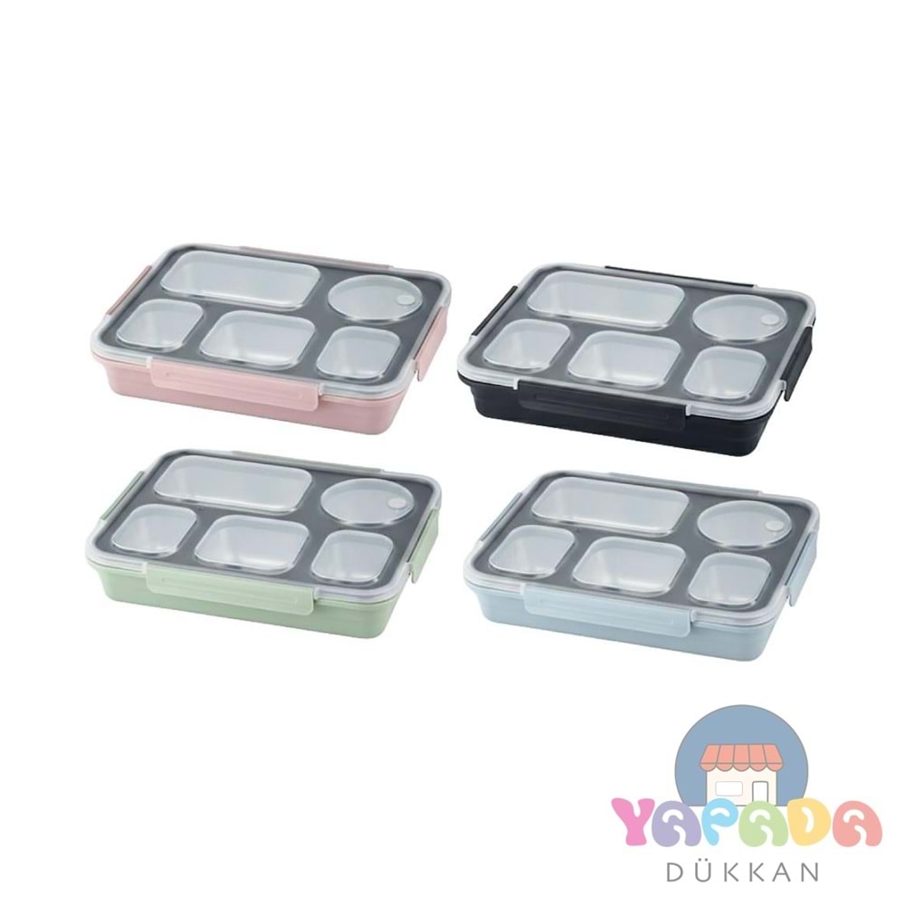 Vagonlife BL50122 1600 ml 5 Bölmeli Paslanmaz Çelik Bento Lunchbox Karma Renk