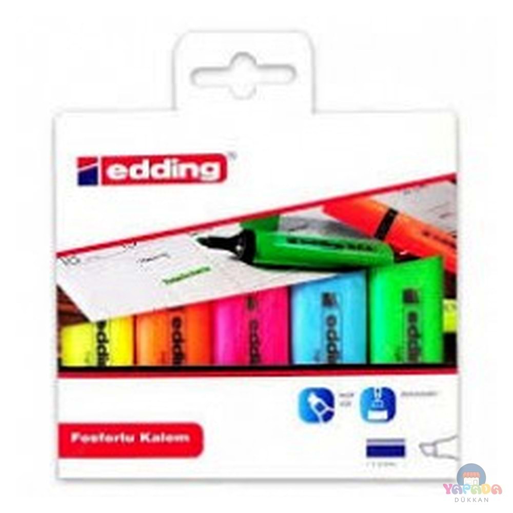 Edding 344 2-5 mm Kesik Uçlu Doldurulabilir 5'li Fosforlu İşaretleme Kalemi Seti