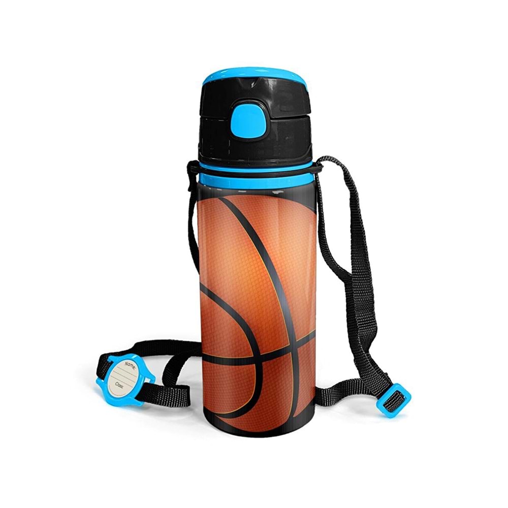 Coral High Kids Siyah Basketbol Desenli Pipetli Alüminyum Su Matarası 600 ml 11940