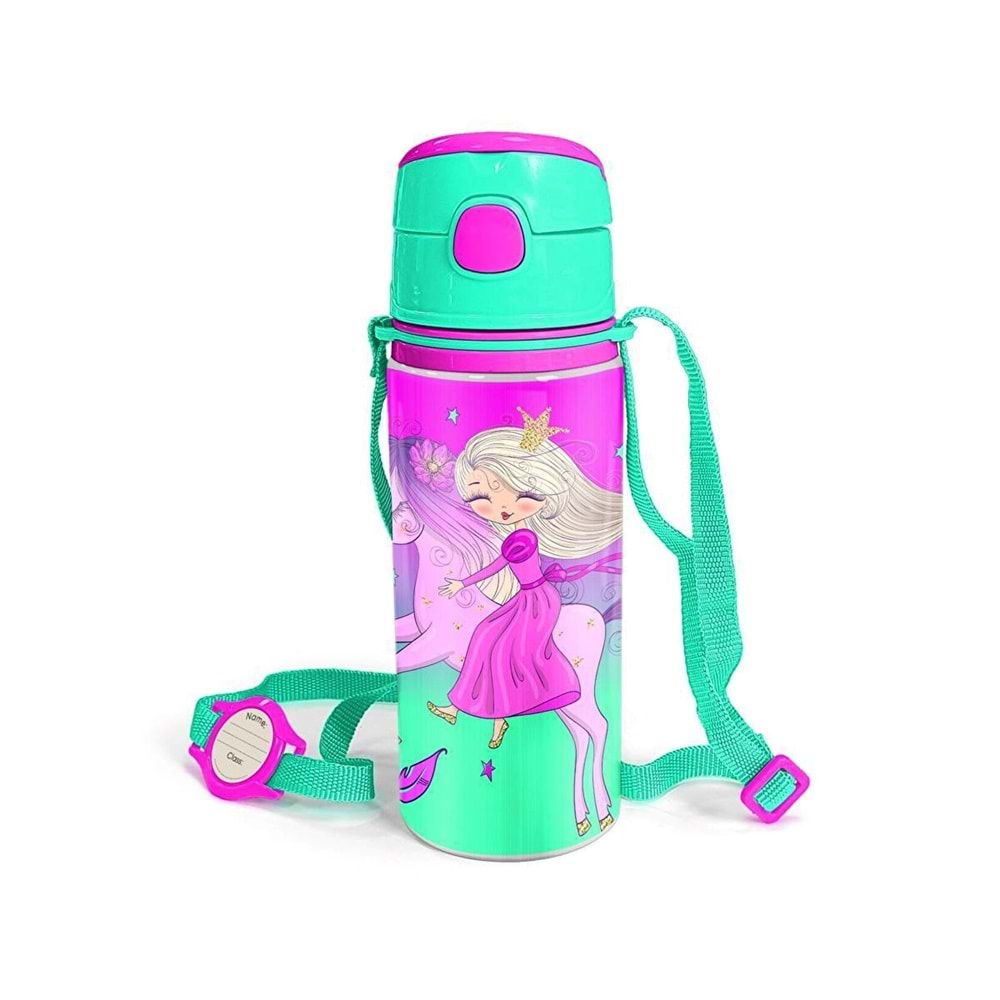 Coral High Kids Açık Pembe Mor Unicornlu Prenses Desenli Alüminyum Su Matarası 600 ml 11952