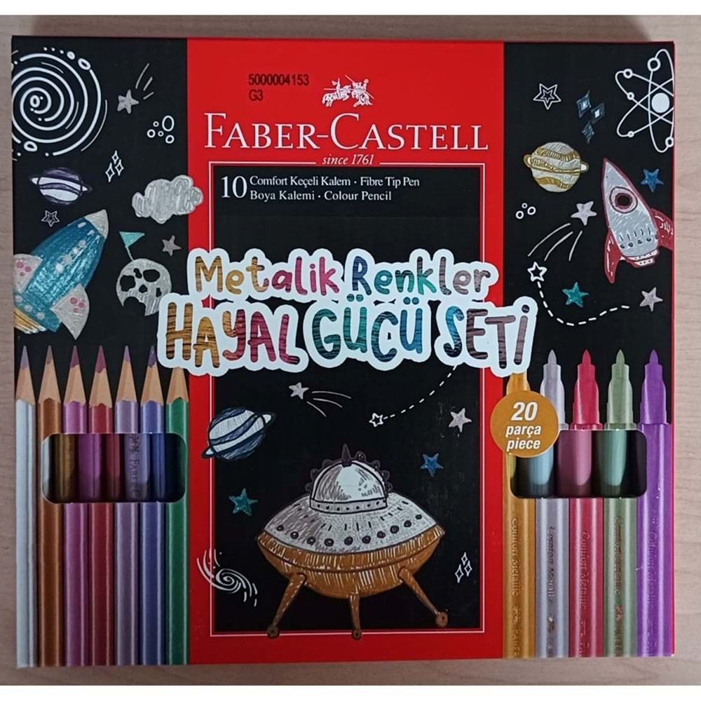 Faber Castell Hayal Gücü Seti Uzay (10 Keçeli Kalem+10 Kuru boya) Metalik Renkler