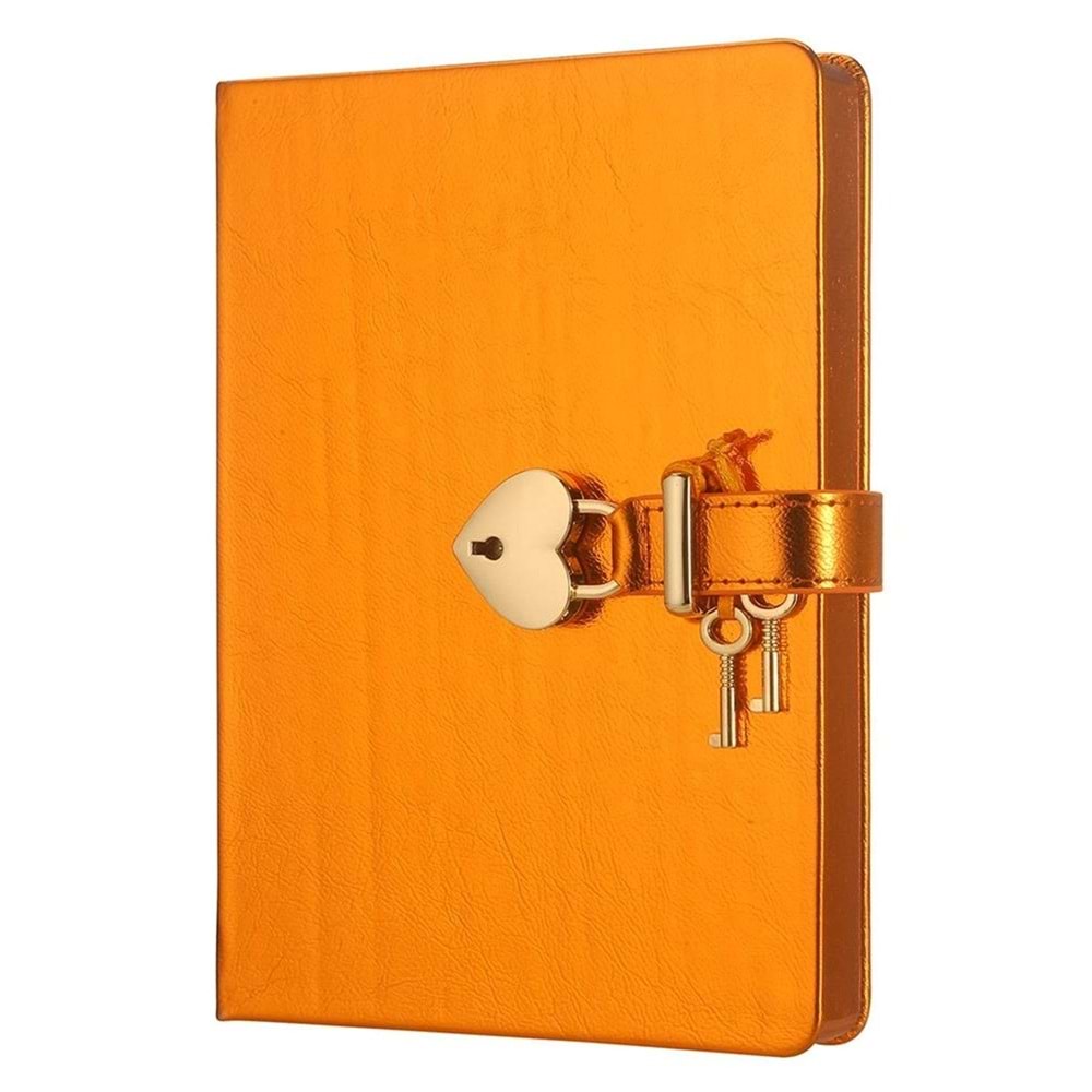 Victoria's Journals Hush Hush Kilitli Metalik Defter- kutulu- 80gr. 160 yp.DÜZ .Turuncu