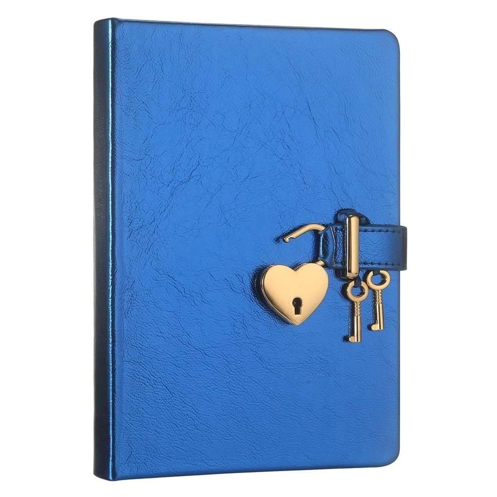 Victoria's Journals Hush Hush Kilitli Metalik Defter- kutulu- 80gr. 160 yp.Düz Metalik Mavi