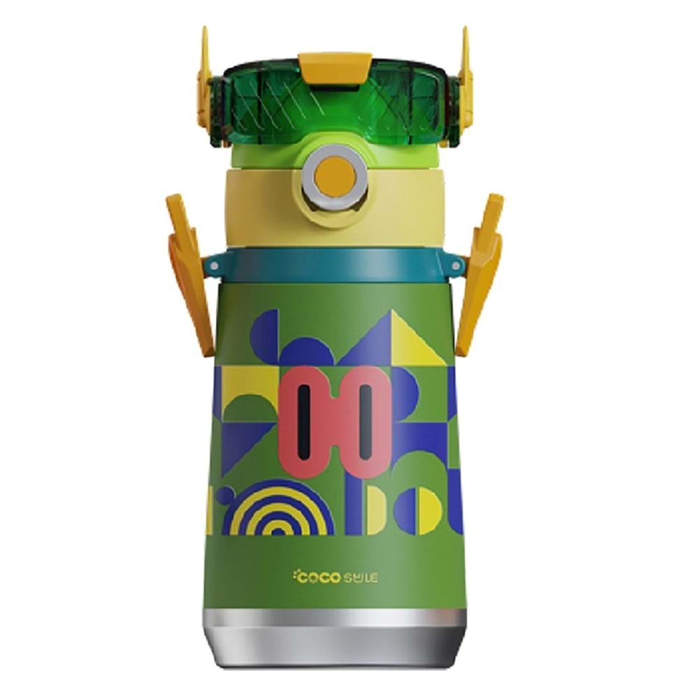 Vagonlife Cocosmile 500 Ml Robot Straw Çelik Termos Matara Green Cs-0001