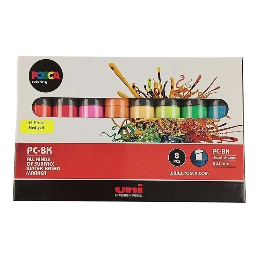 Uni Posca Akrilik Marker Seti 8'li Ana Renkler 7+1 / 8.0 mm