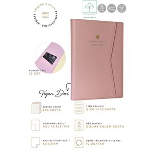 Victoria's Journals Geçmeli ve Cepli Defter A5 Ivory 80 gr 128 yp Çizgili Pastel Pembe