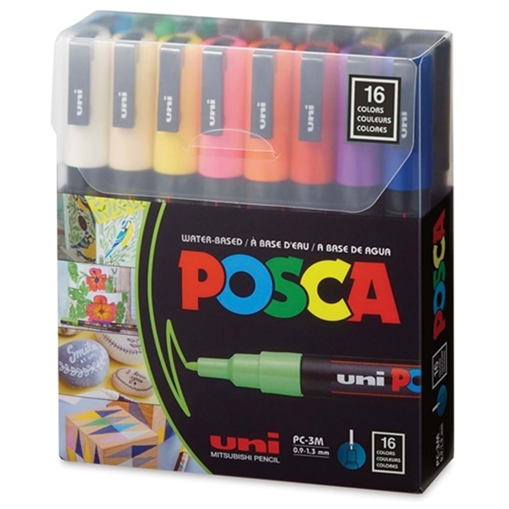 Uni Posca Akrilik Marker Seti 16'lı Ana Renkler Fine Uç 0,9-1,3 mm PC-3M