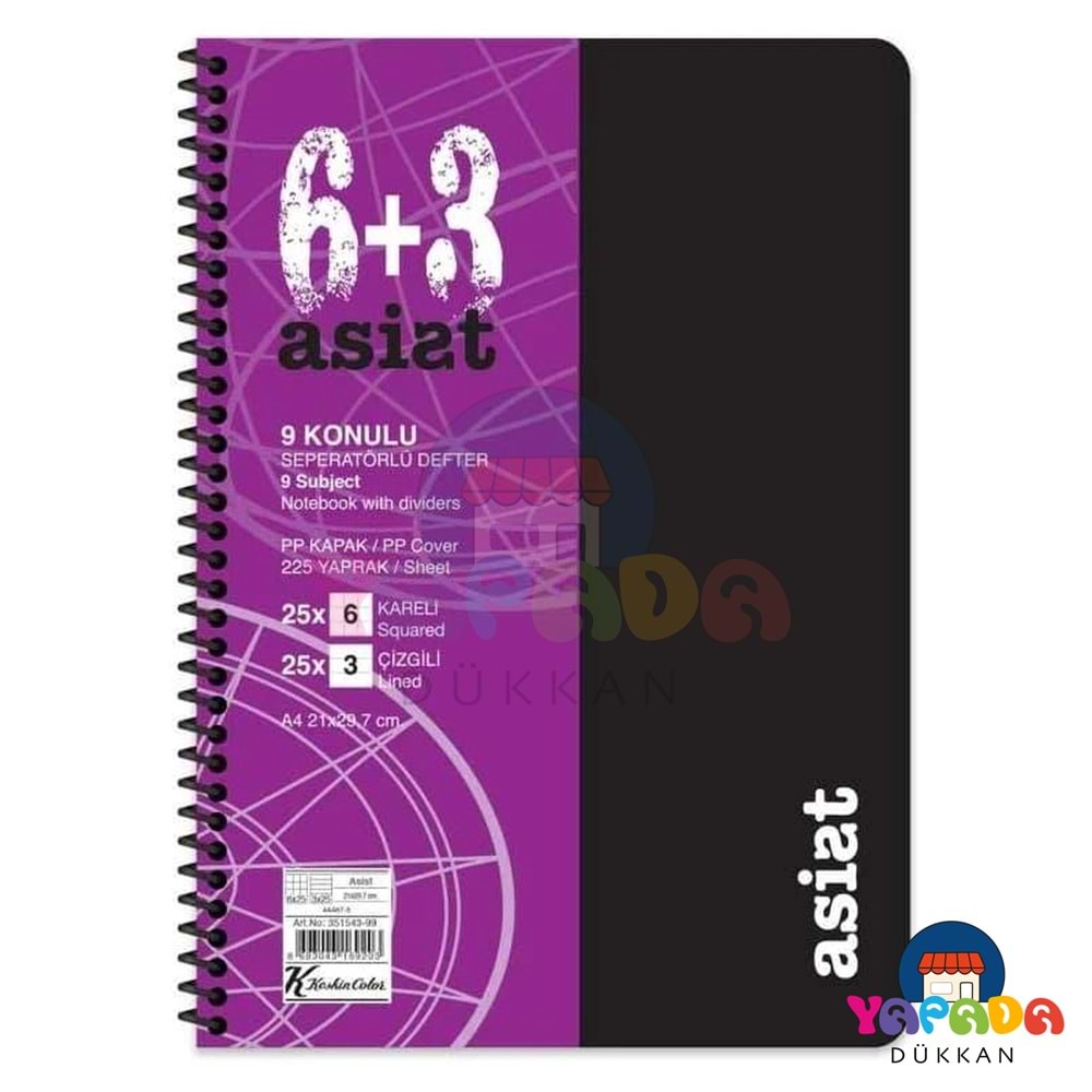 Keskin Color Asist 351543-99 A4 225 Yaprak 6+3 Ayraçlı PP Kapak Defter