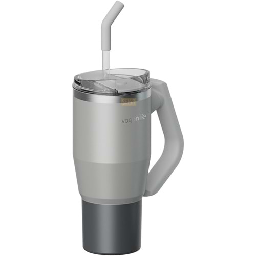 Vagonlife 950 Ml Tumbler Pipetli/Pipetsiz Kullanım Fonksiyonel Kulplu Paslanmaz Matara Çelik Termos Gri Vgn-1007