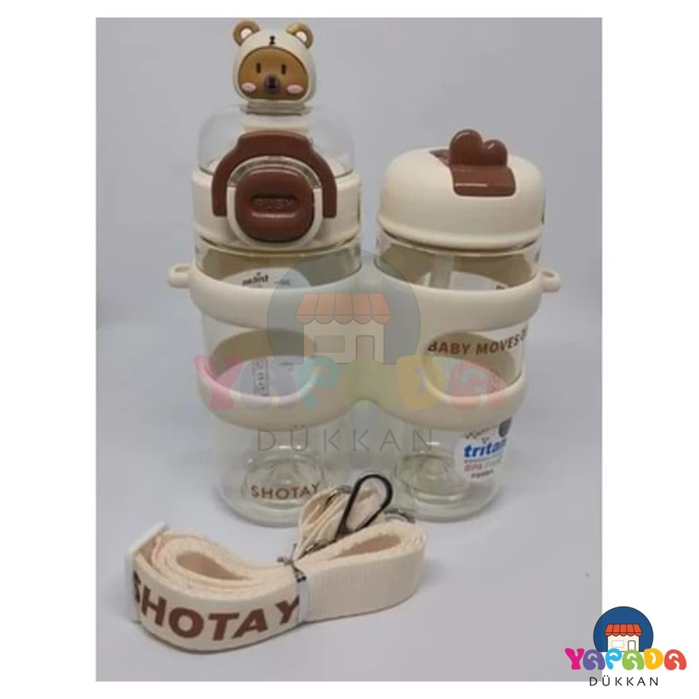 Vagonlife Shotay BJ-53SHT-ST-7123 900 ml Çift Gözlü BPA İçermeyen Tritan Su Matarası