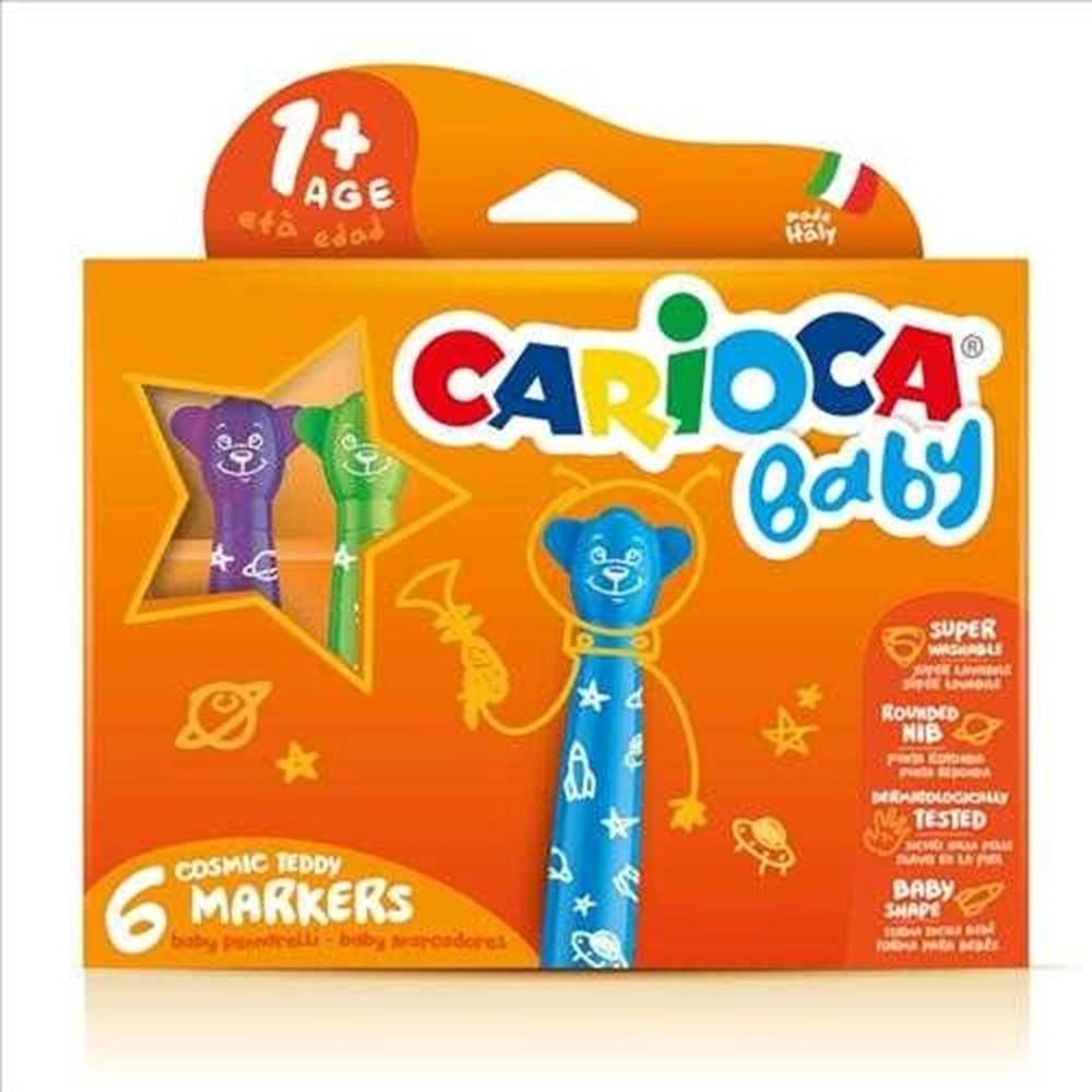 Carioca Teddy Jumbo Bebek Süper Yıkanabilir Keçeli Boya Kalemi 6 Renk