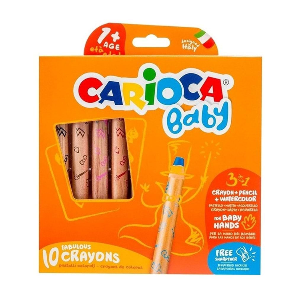 Carioca 3in1 Jumbo Bebek Ahşap Gövdeli Boya Kalemi 10'lu (Kalemtraş Hediyeli) 42818