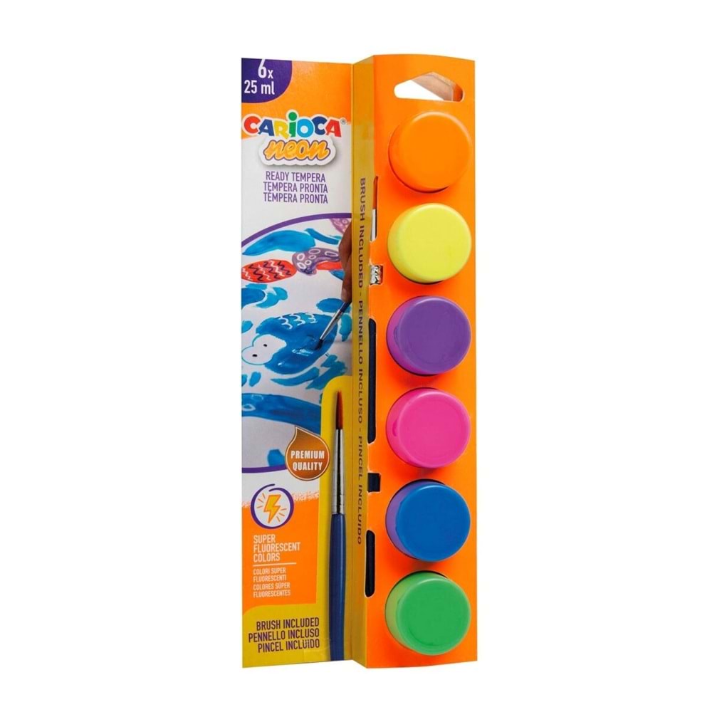 Carioca Fosforlu Tempera Fırçalı Suluboya Yıkanabilir 6x25 Ml