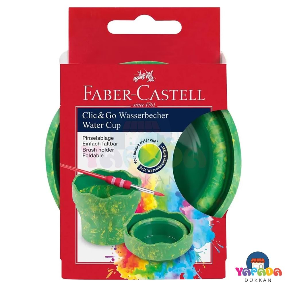 Faber-Castell Clic&Go 181528 Katlanabilir Fırça Dinlendirme Yuvalı Yeşil Mermer Su Kabı