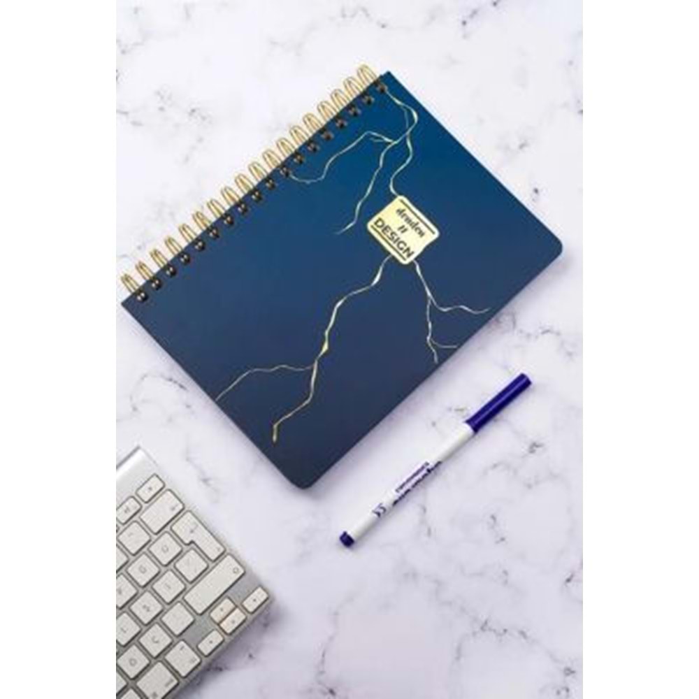 Denden Mermer Lacivert 17x24 Defter Spiralli 224 Sayfa Yarı Sert Kapak