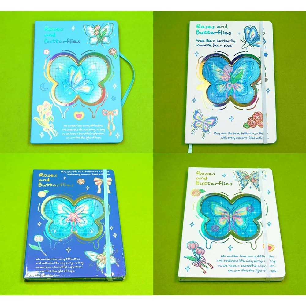 Bam 2177 Kelebek Tasarımlı Hologram Kapaklı Defter x 16 (BM-2177)