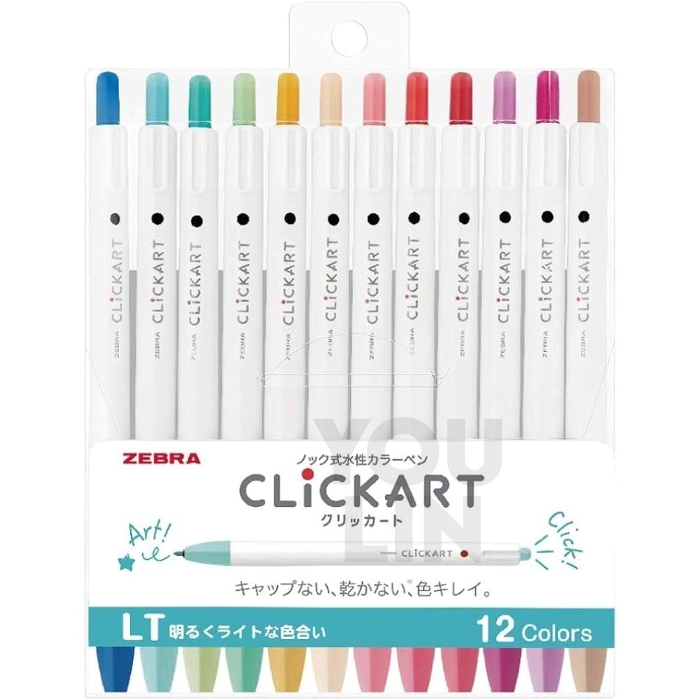 Zebra Clickart Retractable Felt Tip Marker 12 li Set Light Tonlar LT