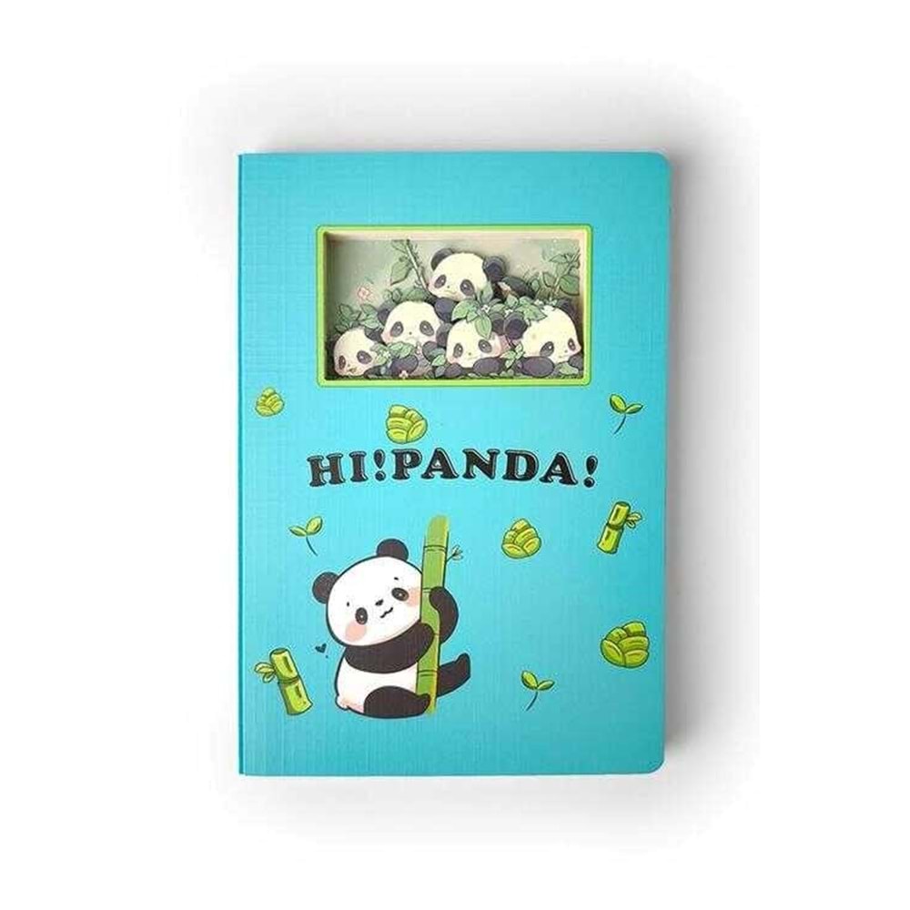 Sevimli Panda Temalı 3D Defter Noktalı Stereo Katmanlı Oyma Sayfalı 20,8 x 14 cm 120 Yaprak N-092